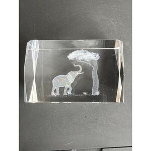 3D laser-etched Crystal Elephant Tree‎ Engraved Paperweight Desk Decor Accent
